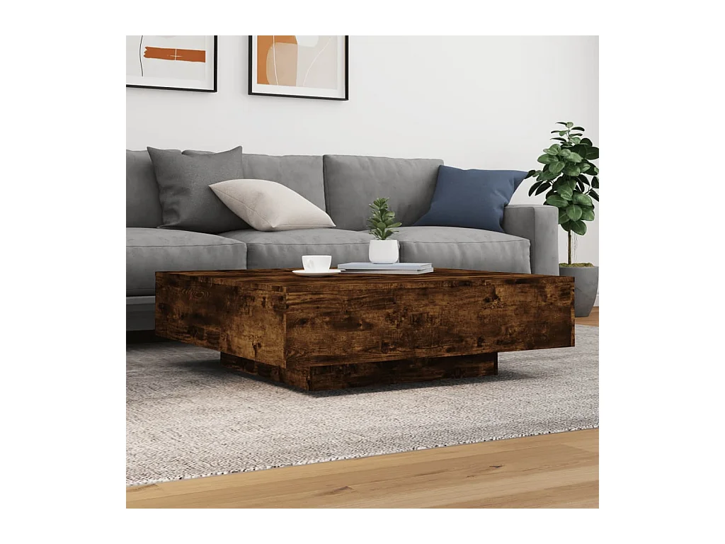 Couchtisch Beistelltisch mit LED-Leuchten Räuchereiche 100x100x31 cm -MN36252