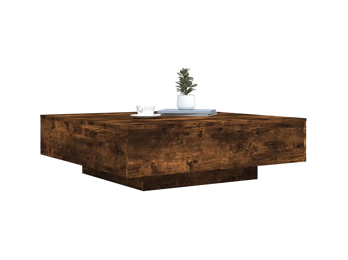 Couchtisch Beistelltisch mit LED-Leuchten Räuchereiche 100x100x31 cm -MN36252