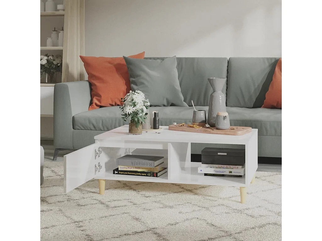 Couchtisch Beistelltisch Hochglanz-Weiß 90x60x35 cm Holzwerkstoff -MN80329