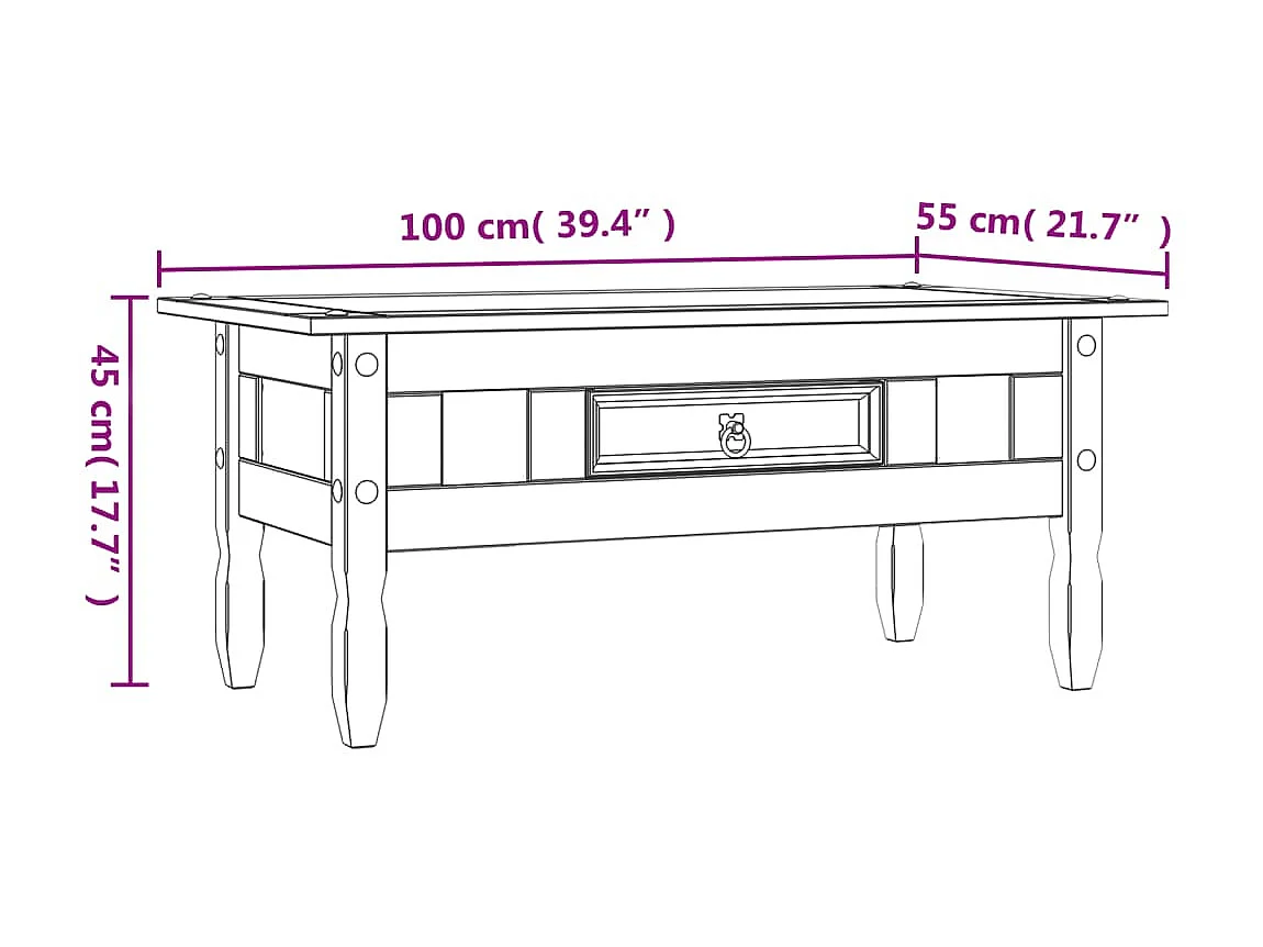 Couchtisch Beistelltisch Mexiko-Stil Kiefernholz Grau 100x55x45 cm -MN62467