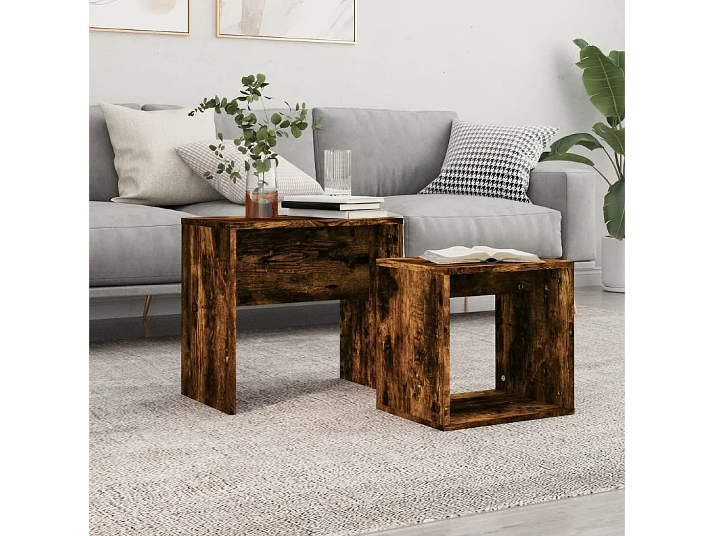 2er-Set Satztische Couchtische Räuchereiche Holzwerkstoff -MN96913