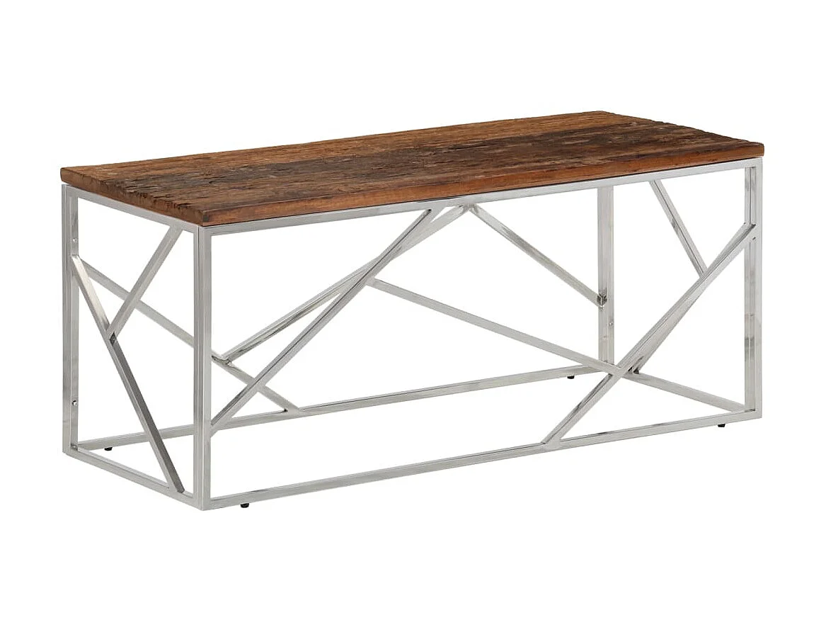 Couchtisch Beistelltisch Silbern Edelstahl und Massivholz -MN14320