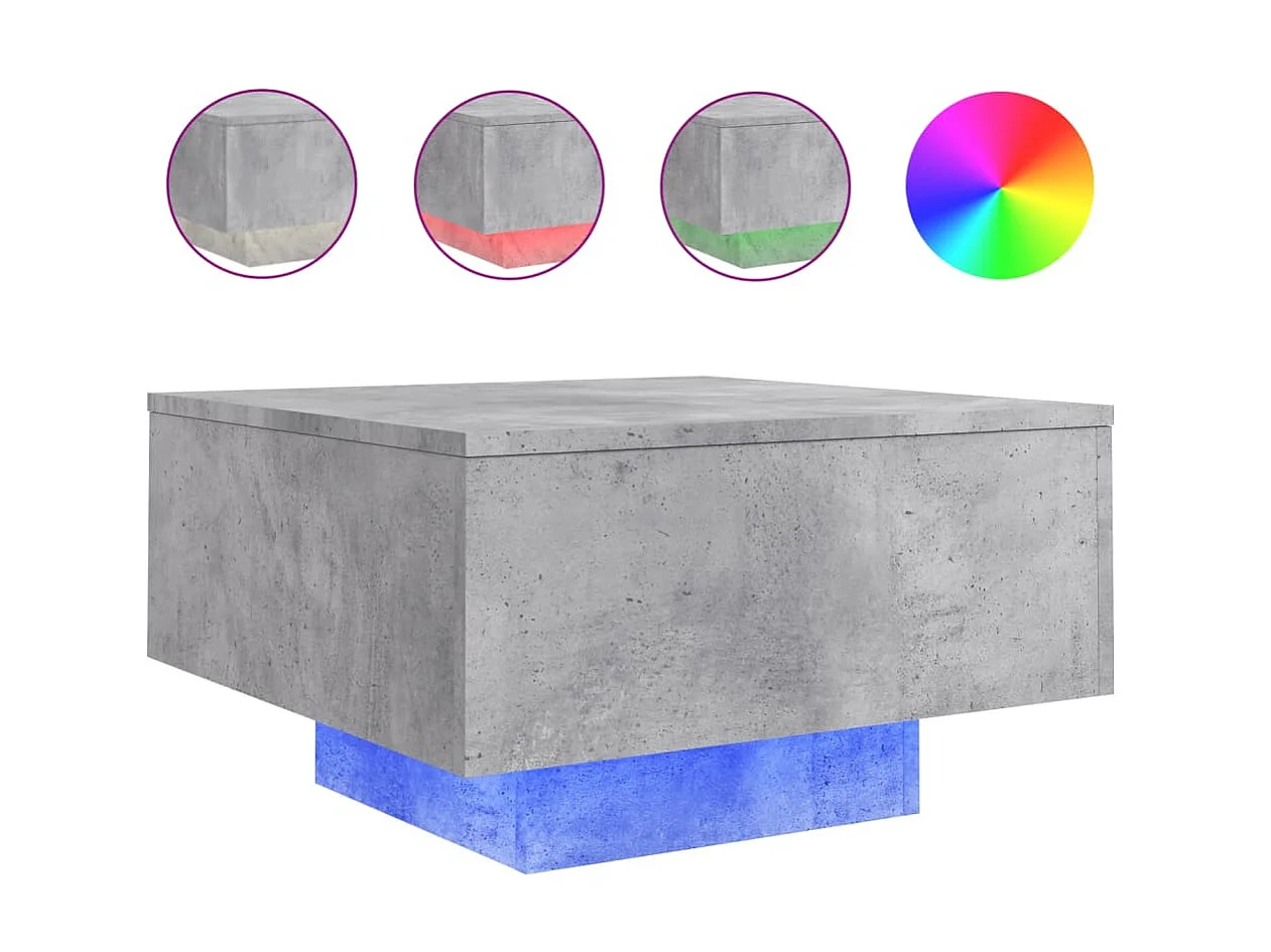 Couchtisch Beistelltisch mit LED-Leuchten Betongrau 55x55x31 cm -MN40575