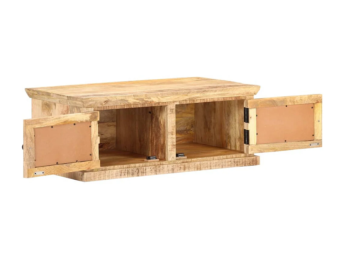 Couchtisch Beistelltisch 90x50x35 cm Massivholz Mango und Naturgeflecht -MN28778