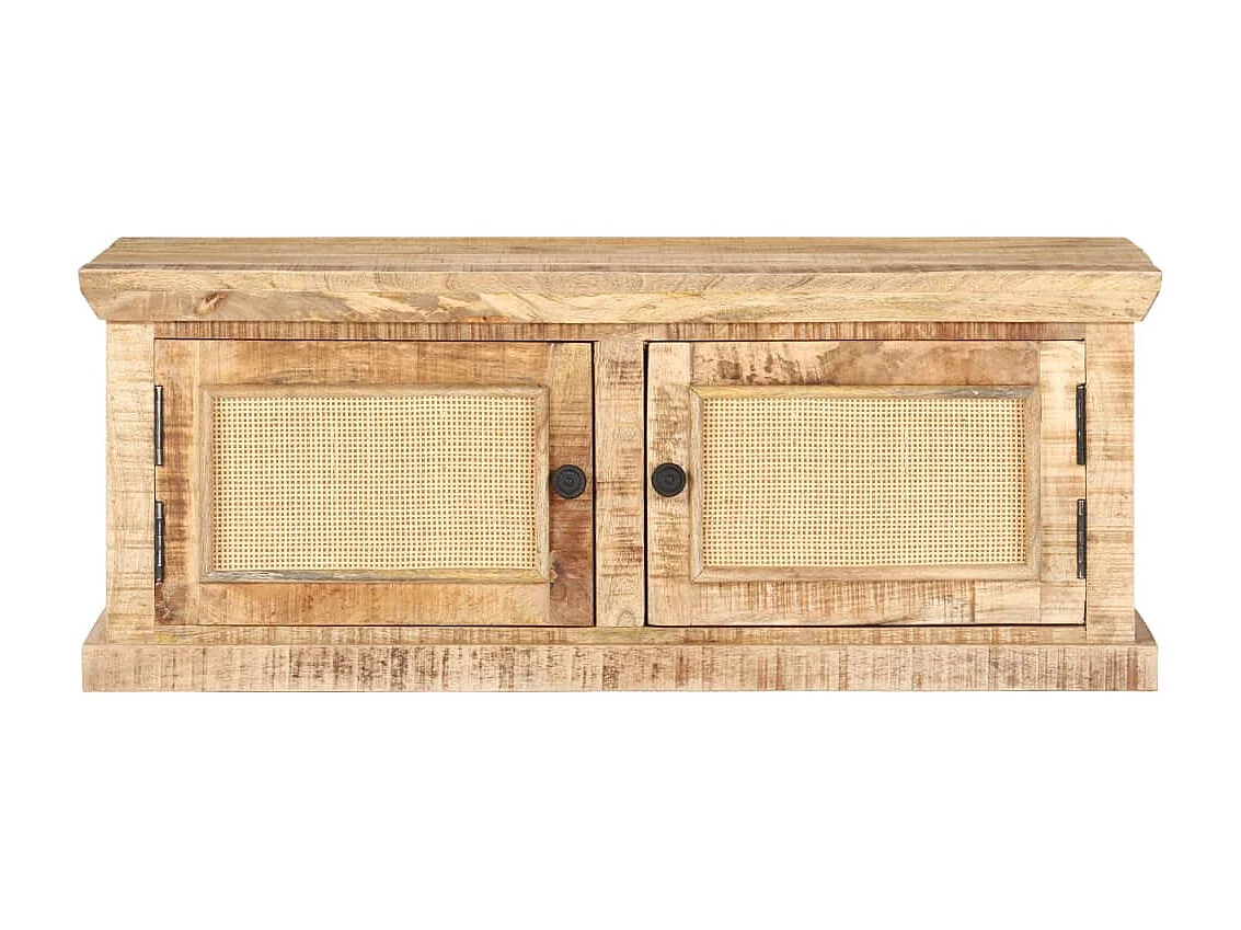 Couchtisch Beistelltisch 90x50x35 cm Massivholz Mango und Naturgeflecht -MN28778