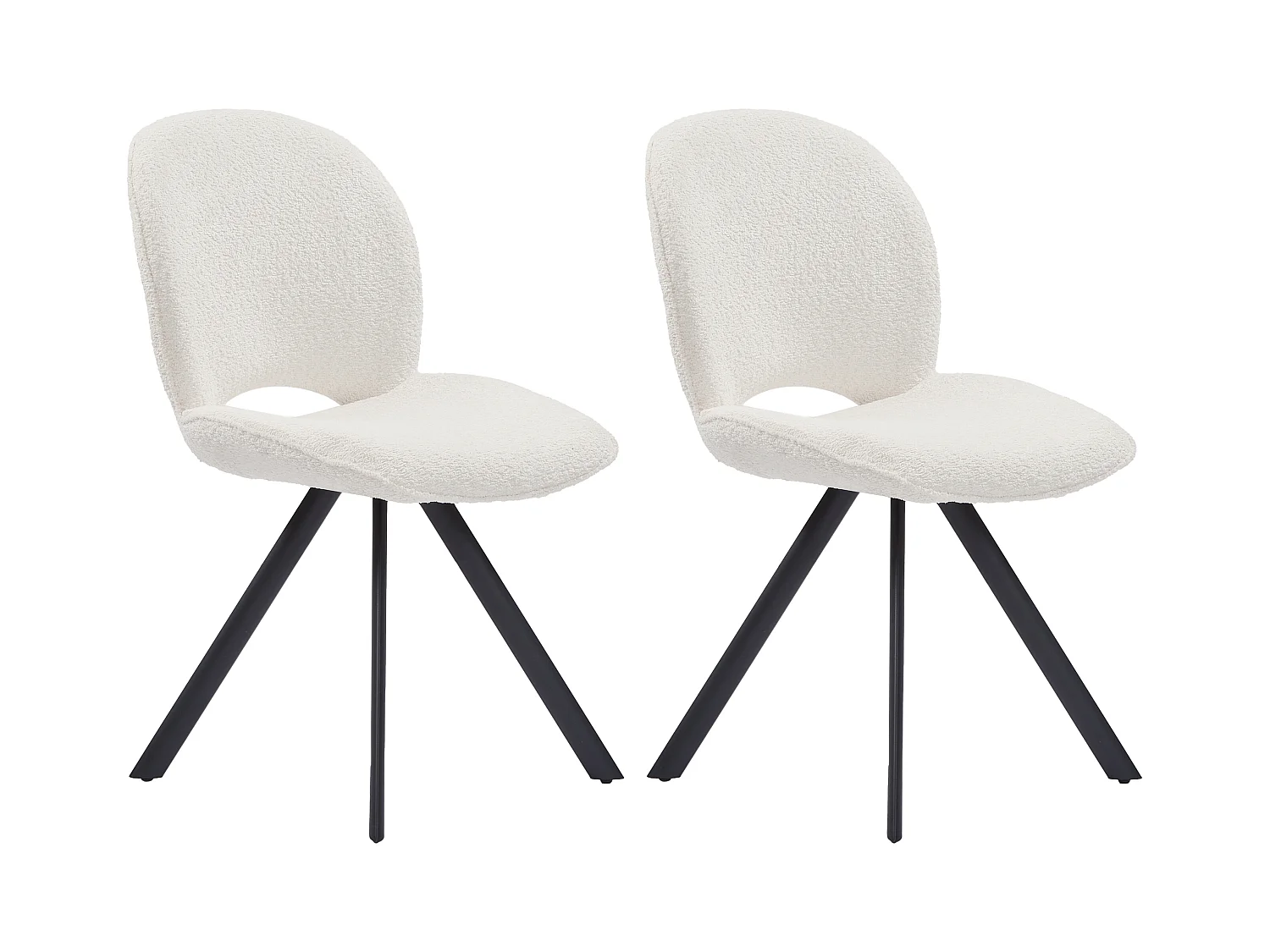 Stuhl 2er-Set - Bouclé-Stoff & schwarzes Metall - Weiß - DORNELA