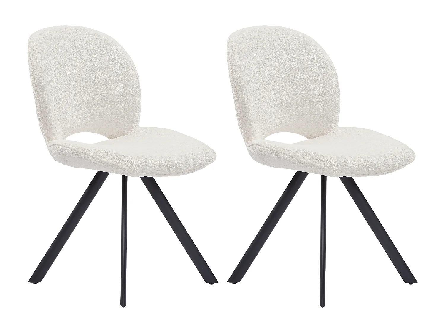 Lot de 2 chaises en tissu bouclette et métal noir - Blanc - DORNELA