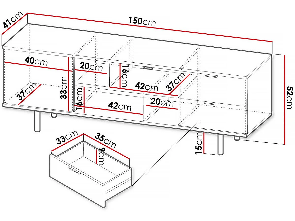 Meuble TV "Nawil" - 150 x 52 x 41 cm - Noir