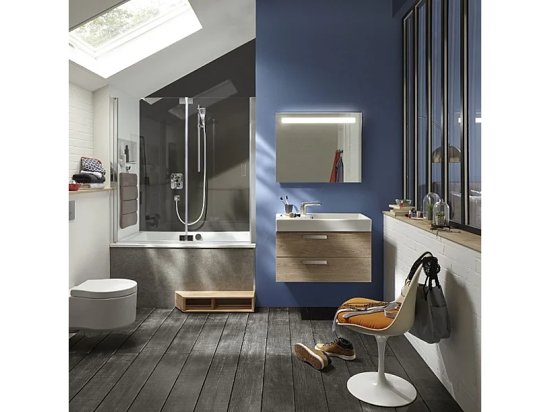 Baignoire bain douche JACOB DELAFON Capsule, compacte + pare bain en niche 140 x 90 cm