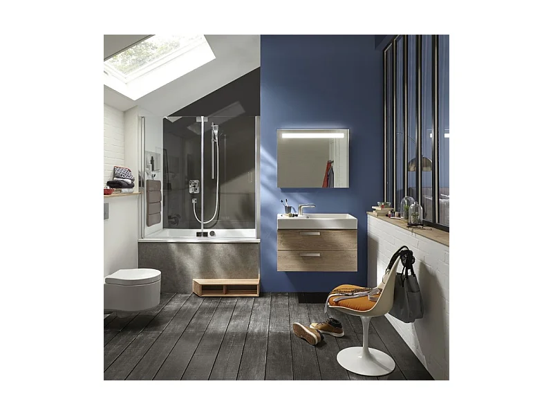 Baignoire bain douche JACOB DELAFON Capsule, compacte + pare bain en niche 140 x 90 cm