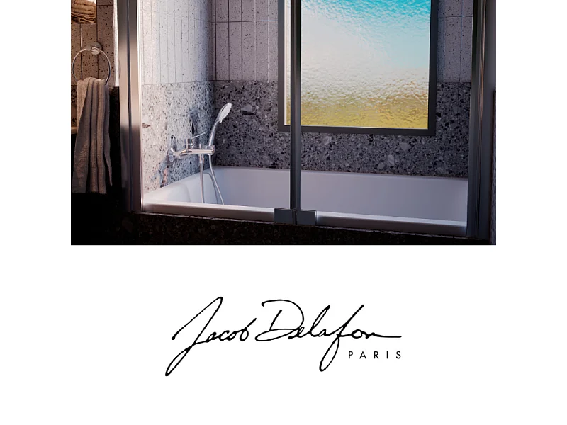 Baignoire bain douche JACOB DELAFON Capsule, compacte + pare bain en niche 140 x 90 cm