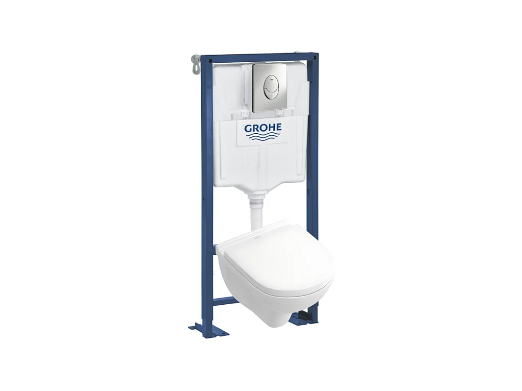 Pack WC compact VILLEROY ET BOCH O.novo avec abattant + bâti-support GROHE + plaque Chrome