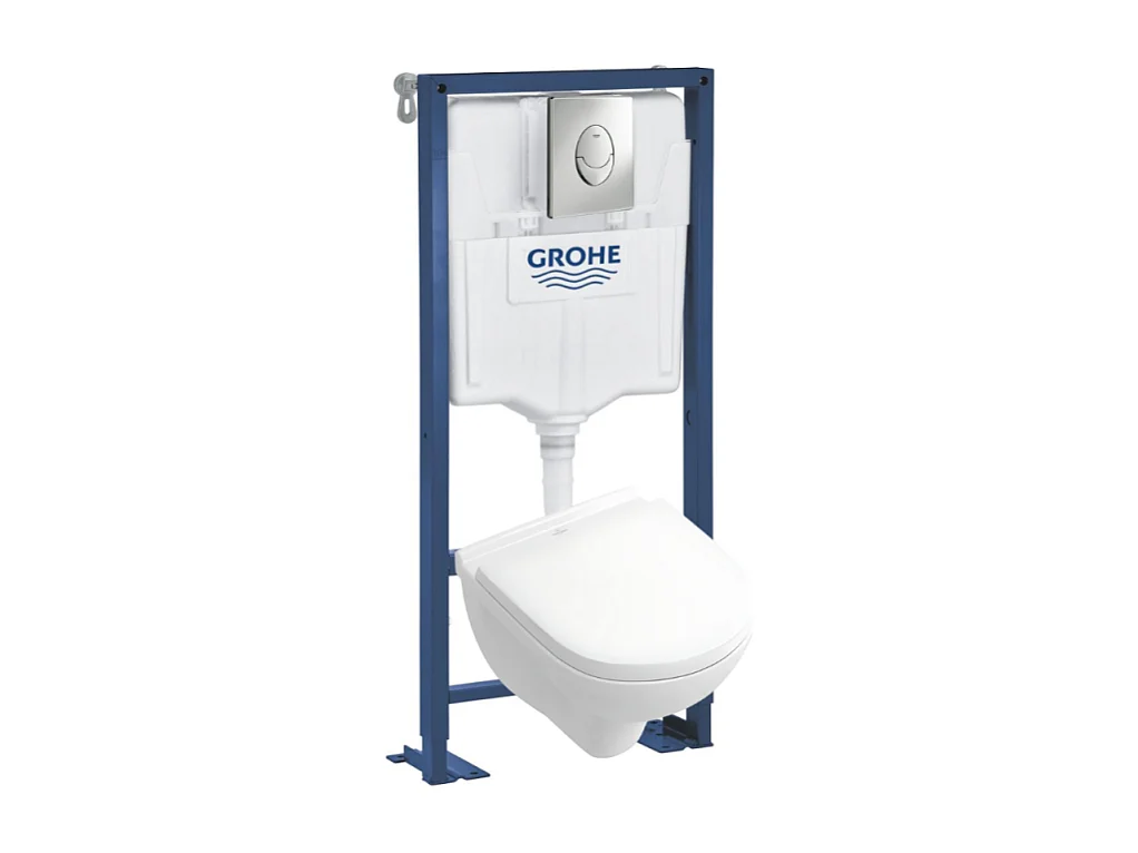 Pack WC compact VILLEROY ET BOCH O.novo avec abattant + bâti-support GROHE + plaque Chrome