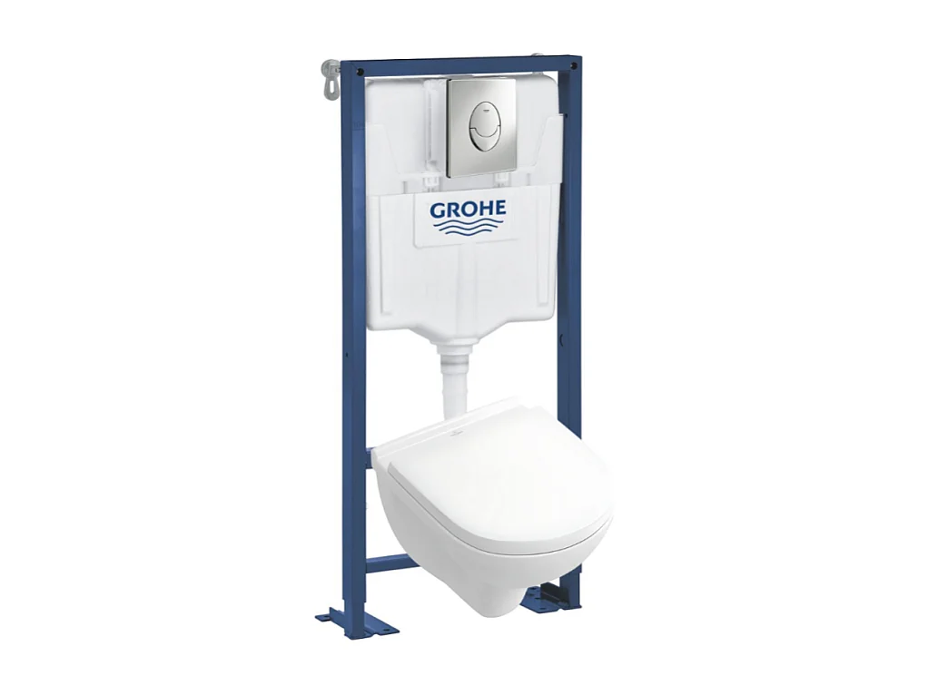 Pack WC compact VILLEROY ET BOCH O.novo avec abattant + bâti-support GROHE + plaque Chrome
