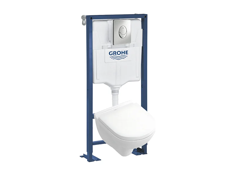 Pack WC compact VILLEROY ET BOCH O.novo avec abattant + bâti-support GROHE + plaque Chrome