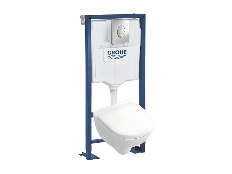 Pack WC compact VILLEROY ET BOCH O.novo avec abattant + bâti-support GROHE + plaque Chrome