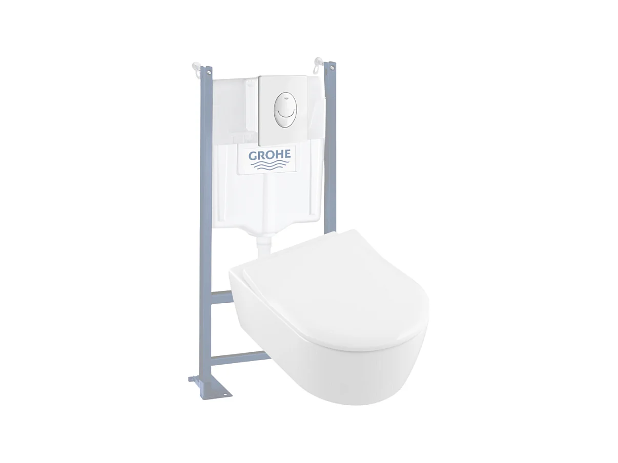 Pack WC suspendu sans bride VILLEROY ET BOCH Avento + abattant + plaque + bâti
