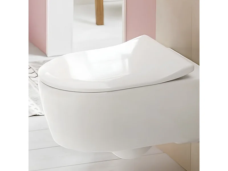 Pack WC suspendu sans bride VILLEROY ET BOCH Avento + abattant + bâti-support autoportant + plaque blanche