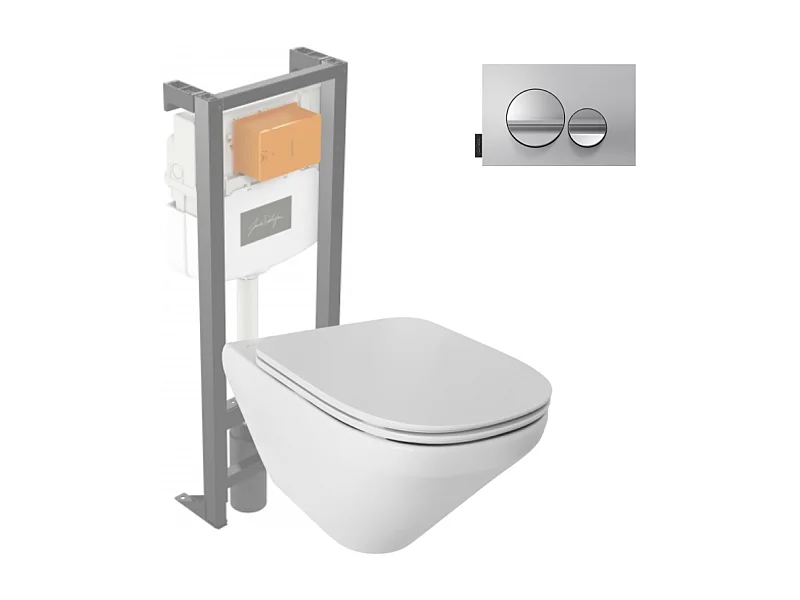 Pack WC suspendu sans bride JACOB DELAFON Modern Life + abattant + bâti-support + plaque ronde chromé