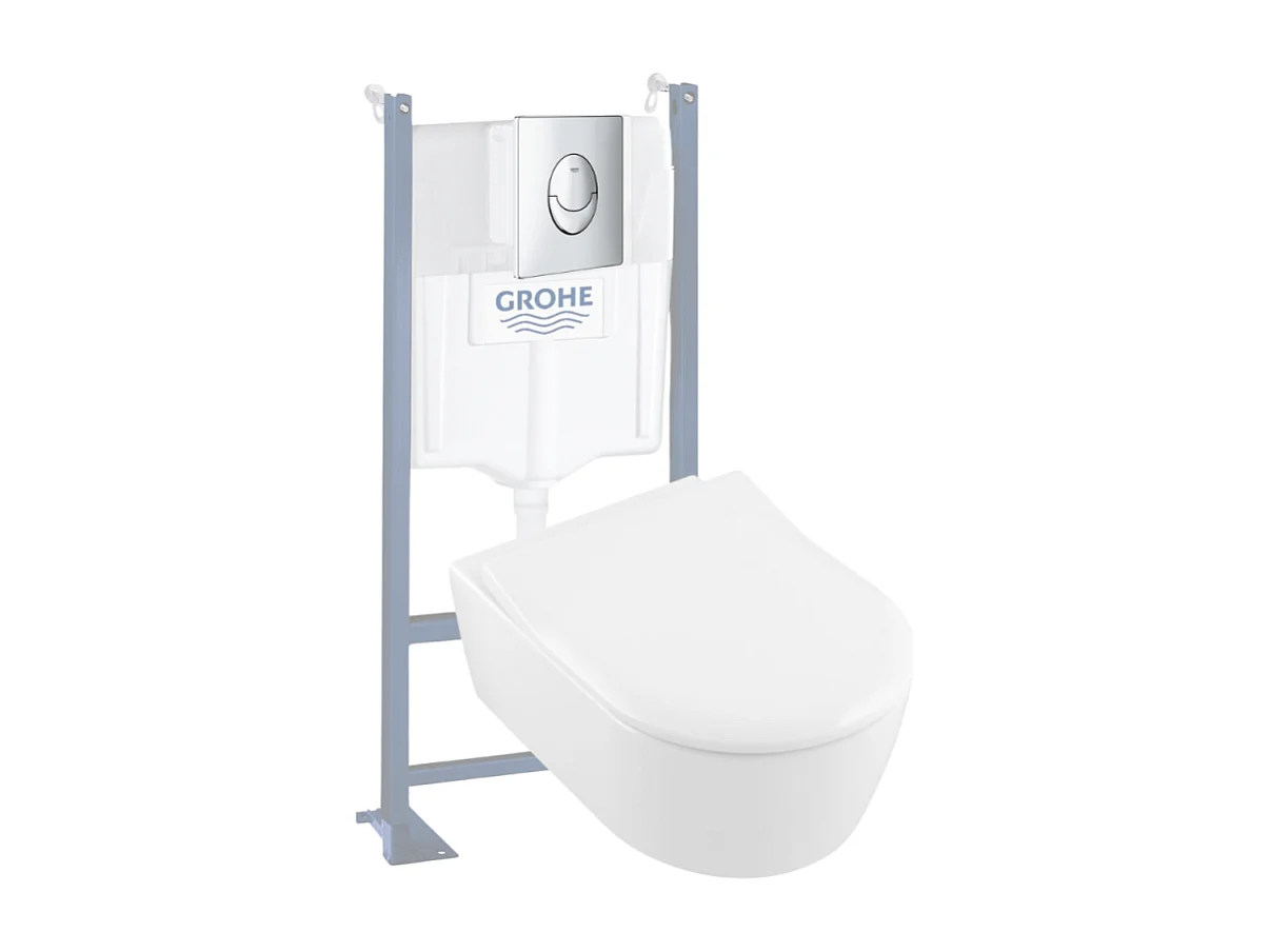 Pack WC suspendu sans bride VILLEROY ET BOCH Avento + abattant + plaque chromée + bâti Grohe