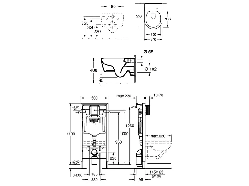 Pack WC suspendu sans bride VILLEROY ET BOCH Avento + abattant + bâti-support autoportant + plaque chromée