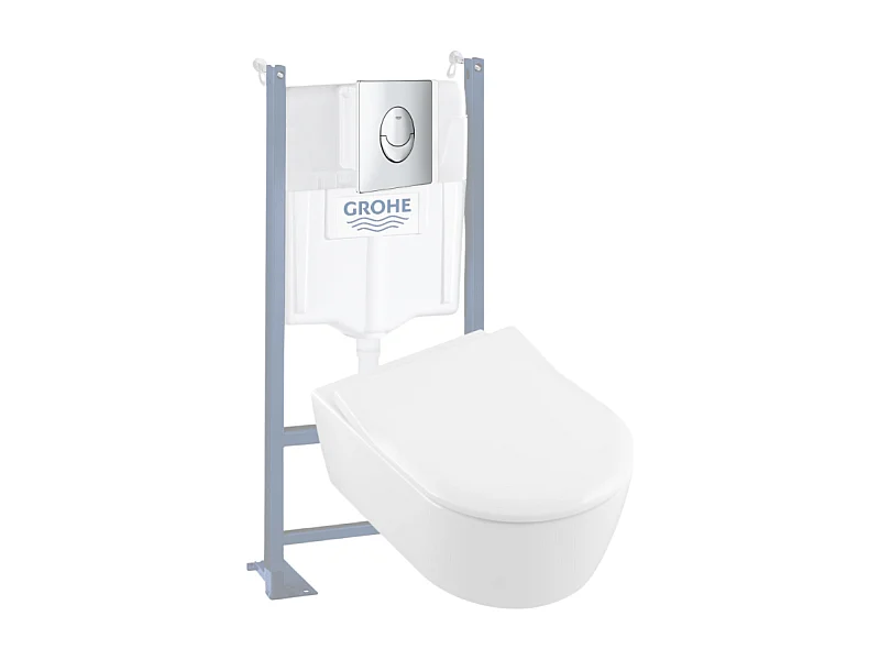 Pack WC suspendu sans bride VILLEROY ET BOCH Avento + abattant + plaque chromée + bâti Grohe