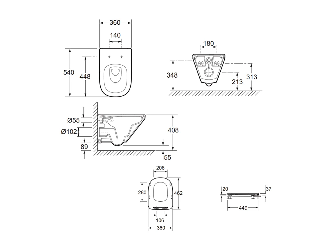 Cuvette WC suspendu sans bride JACOB DELAFON Modern Life avec abattant frein de chute et déclipsable