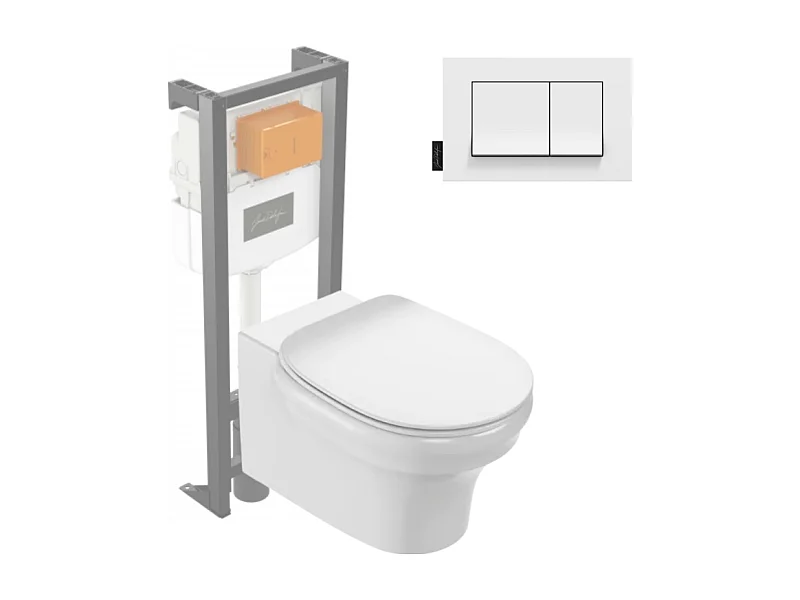 Pack WC suspendu sans bride JACOB DELAFON Cléo 1889 +  abattant + bâti-support + plaque rectangle blanche