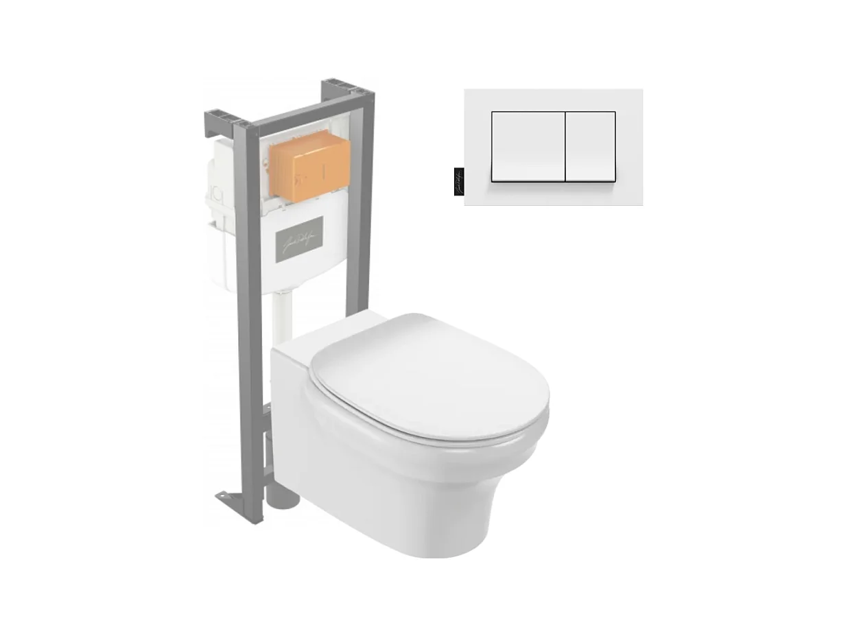 Pack WC suspendu sans bride JACOB DELAFON Cléo 1889 +  abattant + bâti-support + plaque rectangle blanche