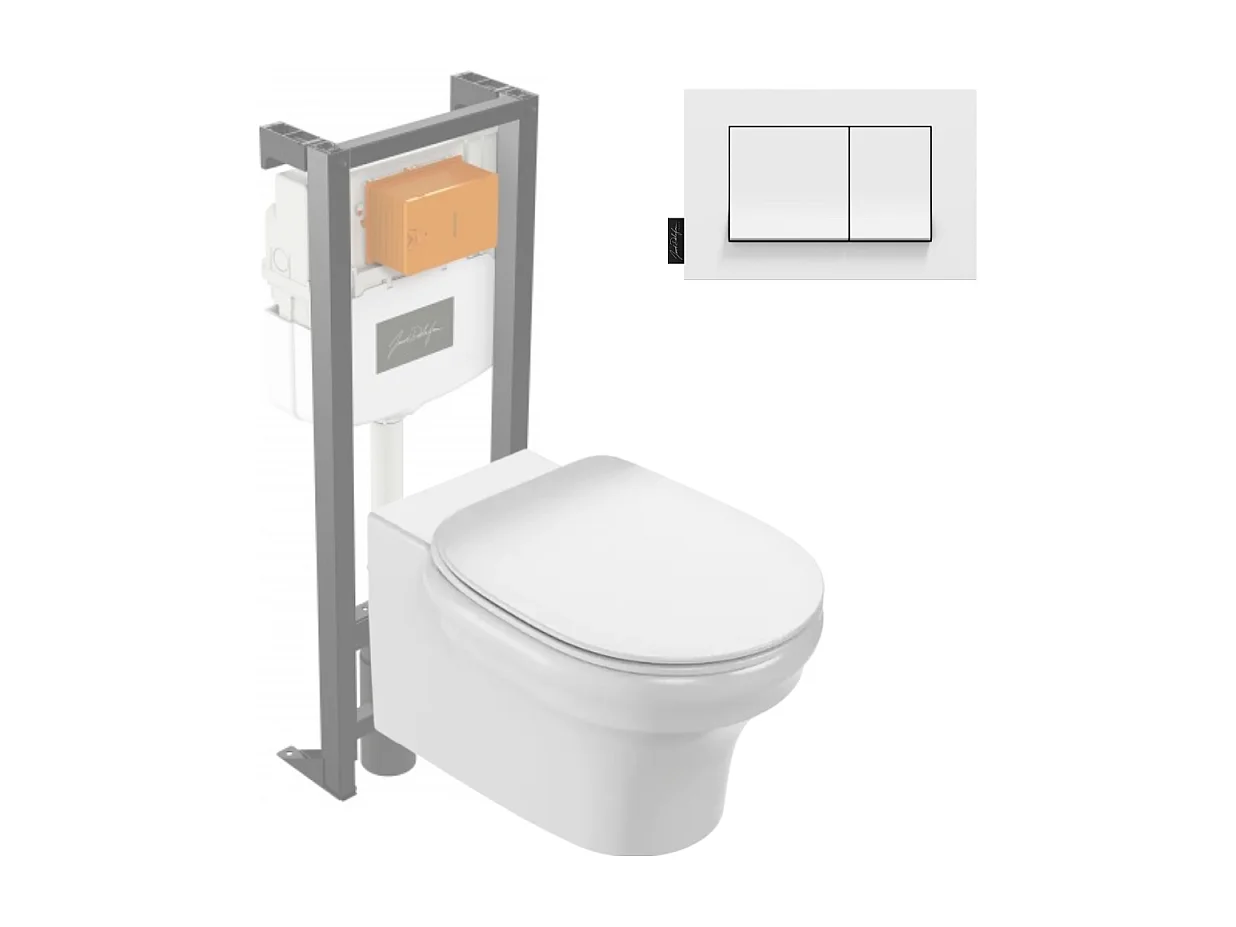 Pack WC suspendu sans bride JACOB DELAFON Cléo 1889 +  abattant + bâti-support + plaque rectangle blanche