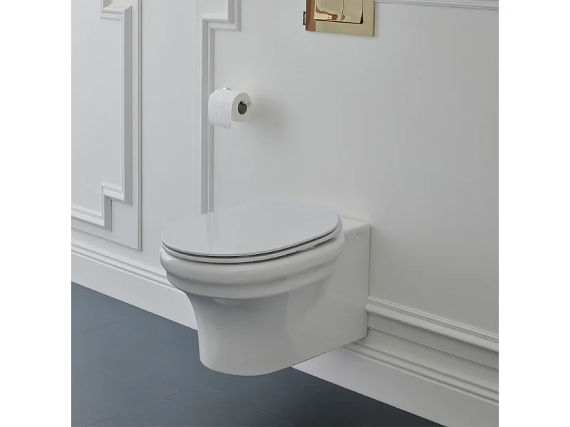 Cuvette WC suspendu sans bride JACOB DELAFON Cléo 1889 avec abattant frein de chute extra-plat déclipsable