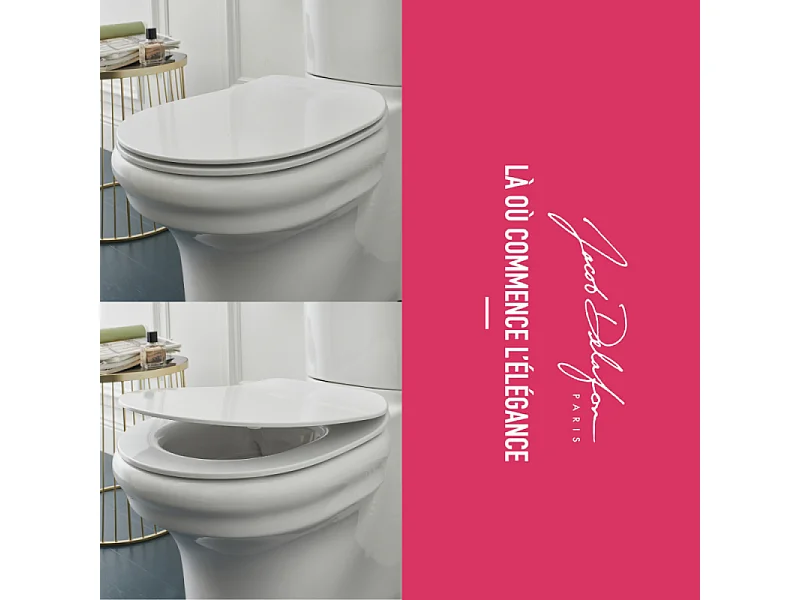 Cuvette WC suspendu sans bride JACOB DELAFON Cléo 1889 avec abattant frein de chute extra-plat déclipsable