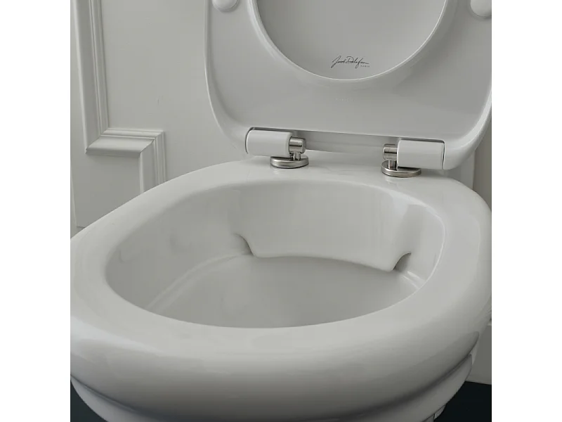 Cuvette WC suspendu sans bride JACOB DELAFON Cléo 1889 avec abattant frein de chute extra-plat déclipsable
