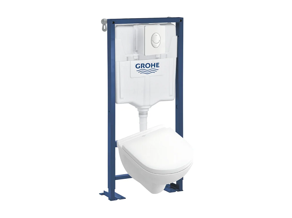 Pack WC compact VILLEROY ET BOCH O.novo avec abattant + bâti-support GROHE + plaque blanche