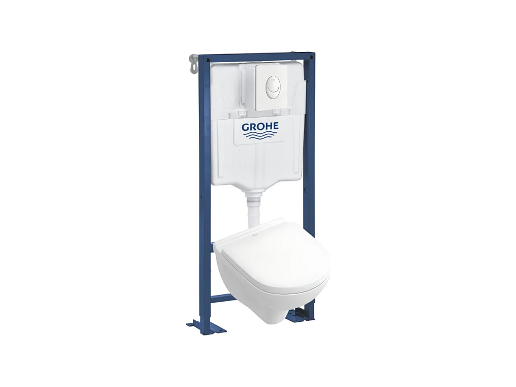 Pack WC compact VILLEROY ET BOCH O.novo avec abattant + bâti-support GROHE + plaque blanche
