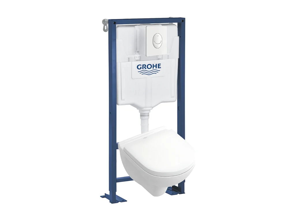 Pack WC compact VILLEROY ET BOCH O.novo avec abattant + bâti-support GROHE + plaque blanche