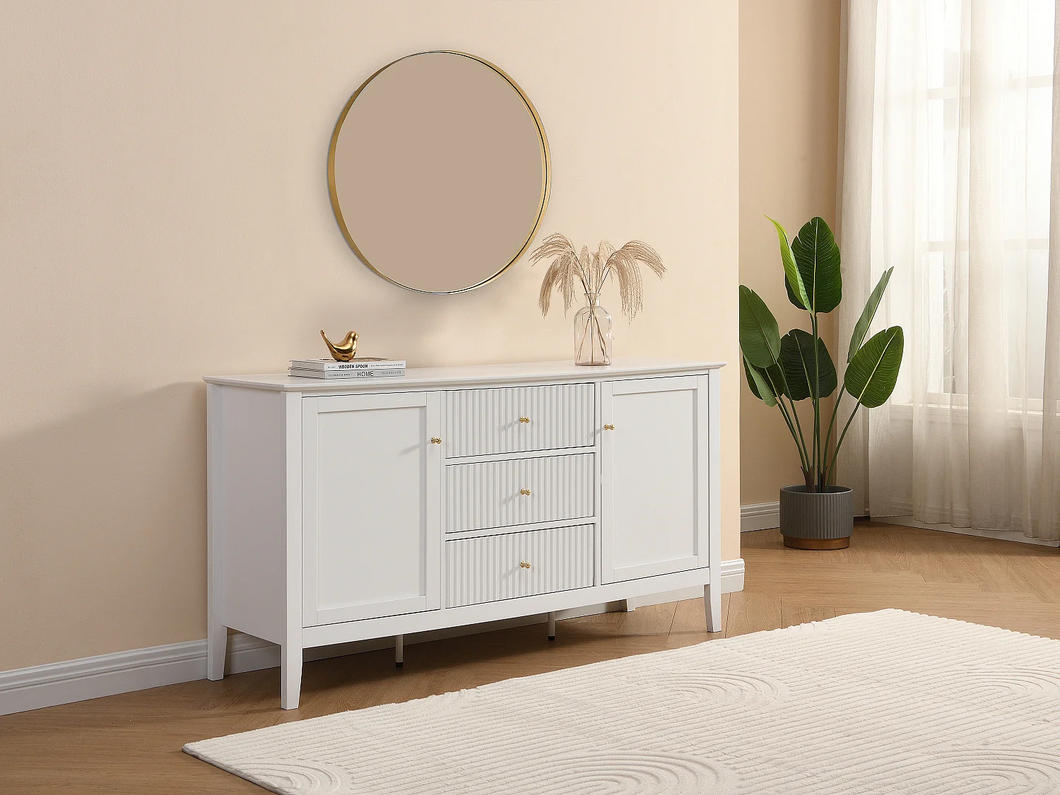 Sideboard mit 2 Türen & 3 Schubladen - MDF - Weiß - NARIVA