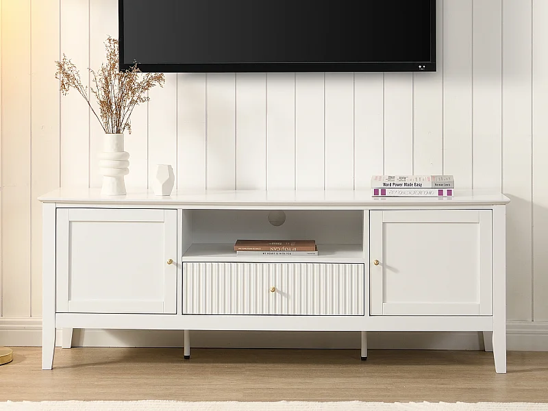 Móvel de TV com 2 portas, 1 gaveta e 1 nicho em MDF branco - NARIVA