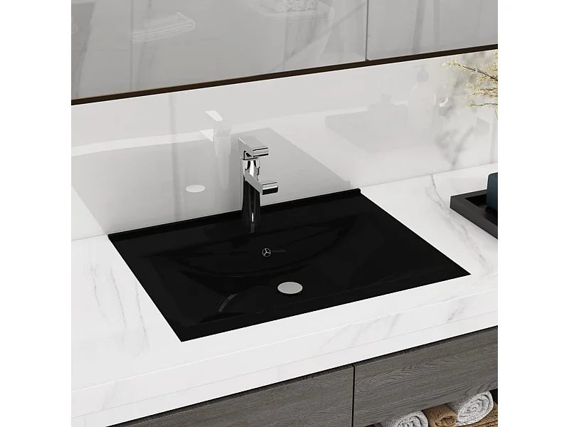 Lavabo lujoso con agujero de grifo cerámica negro mate 60x46 cm ES66616