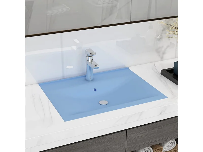 Vasque avec trou de robinet Bleu clair mat 60x46 cm Céramique WVGQ6564
