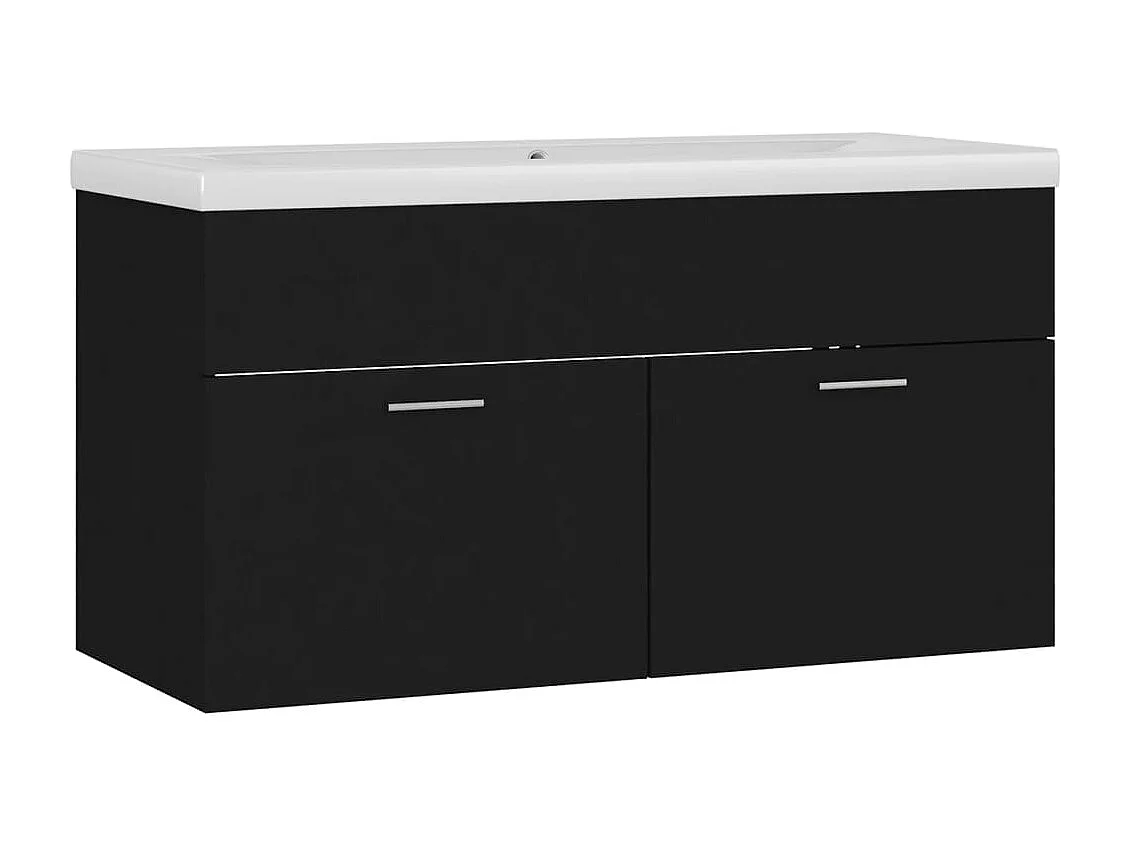 Meuble d'évier+ vasque intégré Noir Aggloméré WVGQ5695