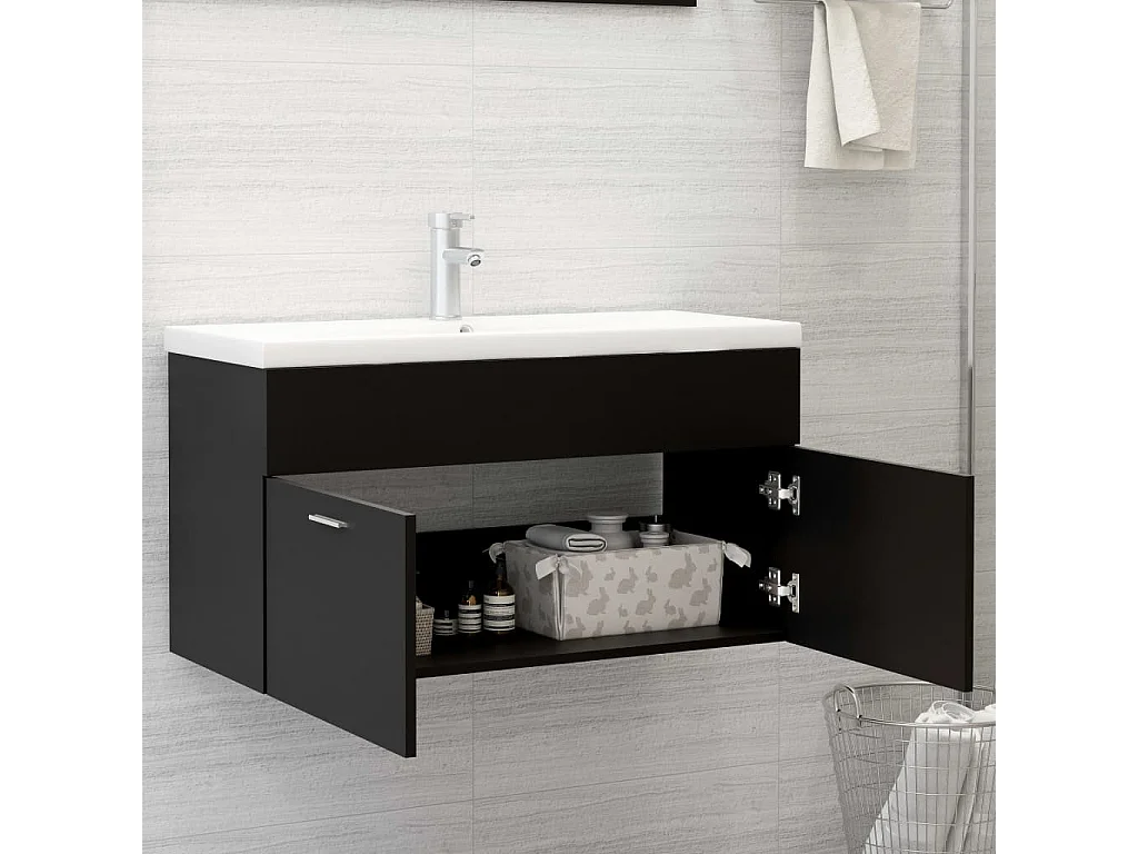 Meuble d'évier+ vasque intégré Noir Aggloméré WVGQ5695