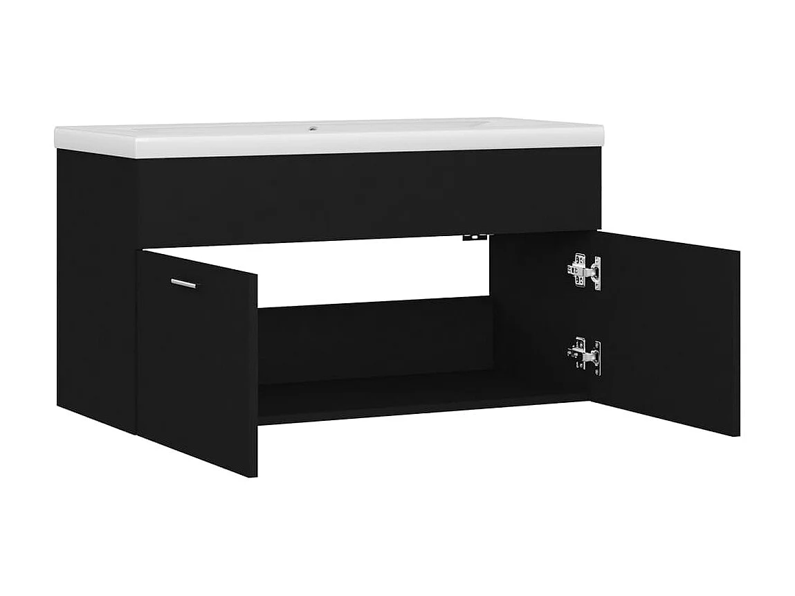 Meuble d'évier+ vasque intégré Noir Aggloméré WVGQ5695