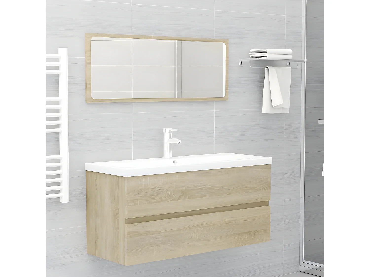 Meuble d'évier+ vasque intégré Chêne sonoma Aggloméré WVGQ7801