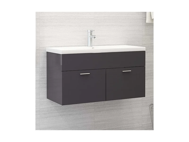 Mueble con lavabo madera de ingeniería gris brillante ES127576