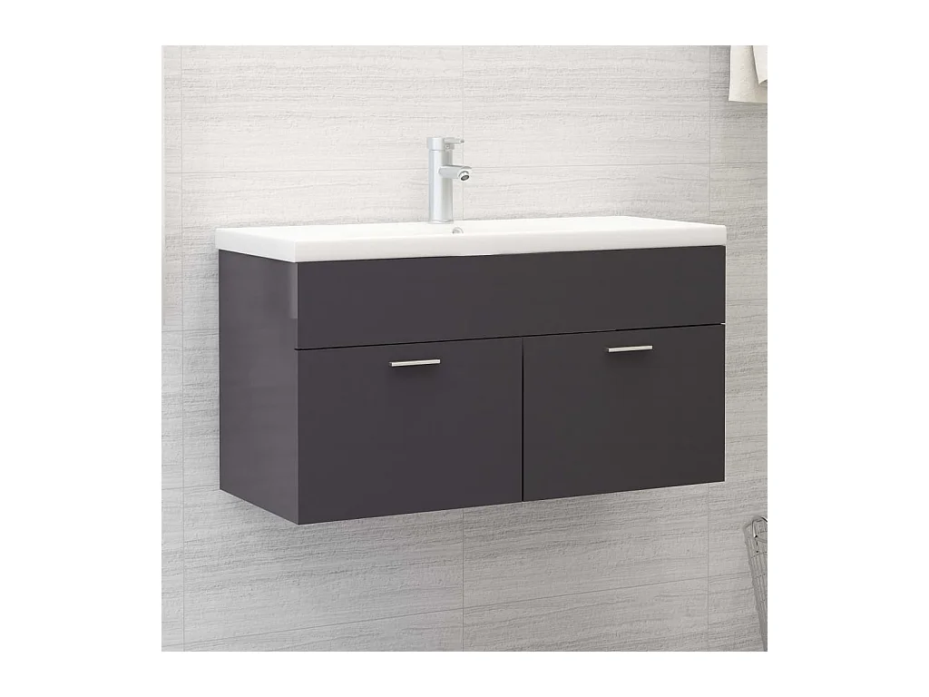 Meuble d'évier+ vasque intégré Gris brillant Aggloméré WVGQ4097