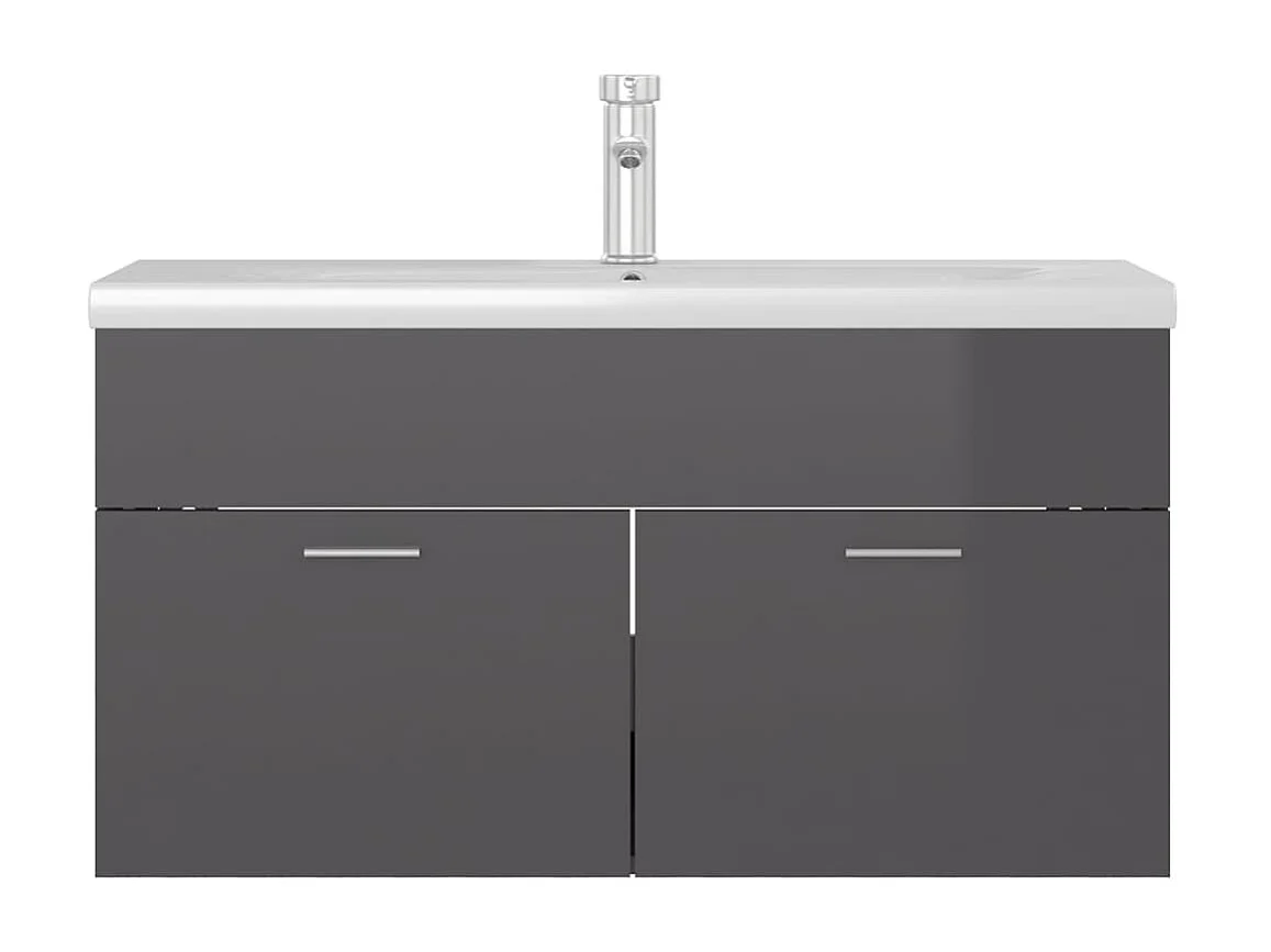 Meuble d'évier+ vasque intégré Gris brillant Aggloméré WVGQ4097