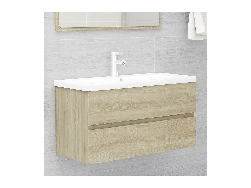 Meuble d'évier+ vasque intégré Chêne sonoma Aggloméré WVGQ6778