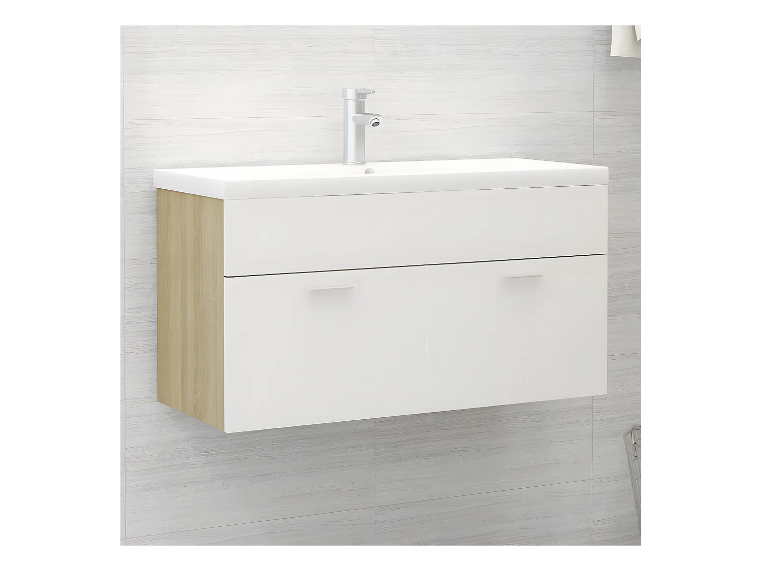 Mueble con lavabo madera de ingeniería blanco y roble Sonoma ES461846