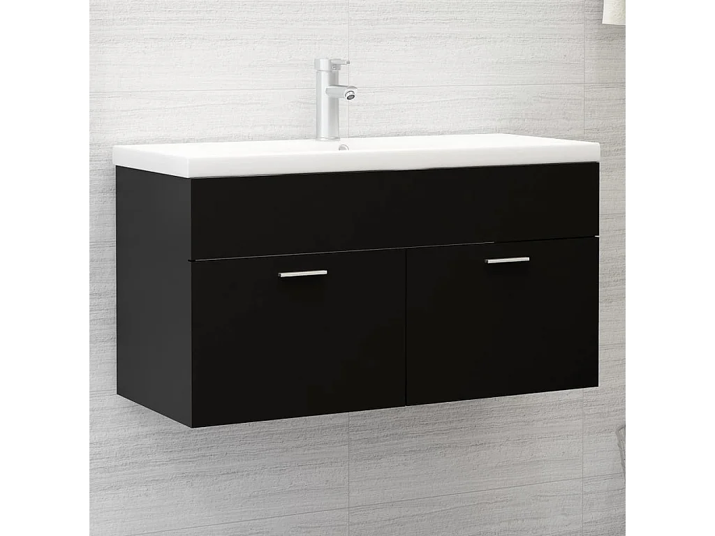 Meuble d'évier+ vasque intégré Noir Aggloméré WVGQ8069